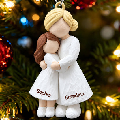 Heartwarming Grandma Hugging Granddaughter - Personalized 3D Printed Ornament - Real 3D Figurine, Christmas Gift For Granddaughters