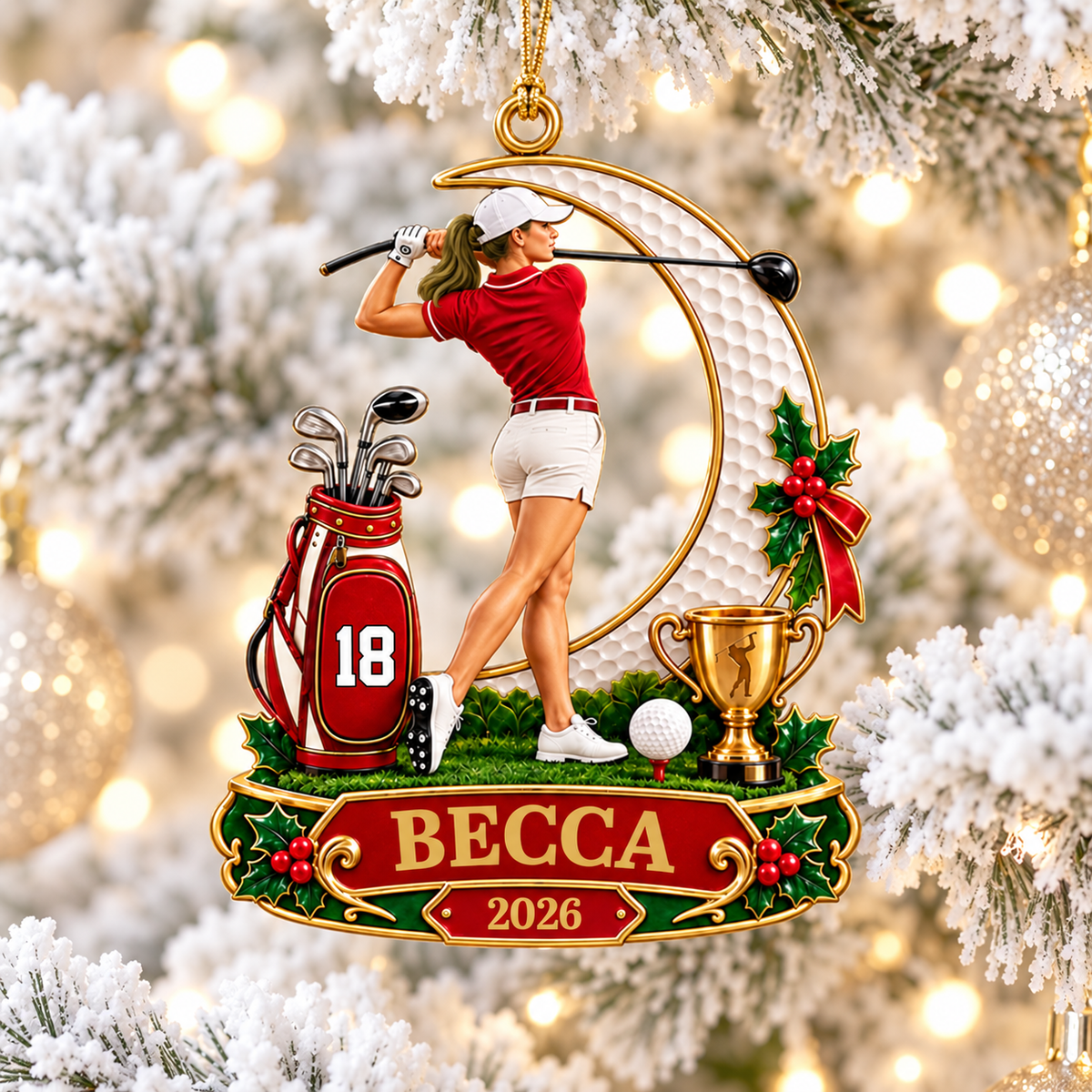Personalized Golfer Christmas Ornament 2026 - Custom Name & Number Acrylic Keepsake | Golf Gift For Him