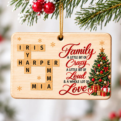 Family A Whole Lot Of Love Crossword Name Puzzle Art - Personalized Wooden Ornament - Christmas Decor For Family, Siblings