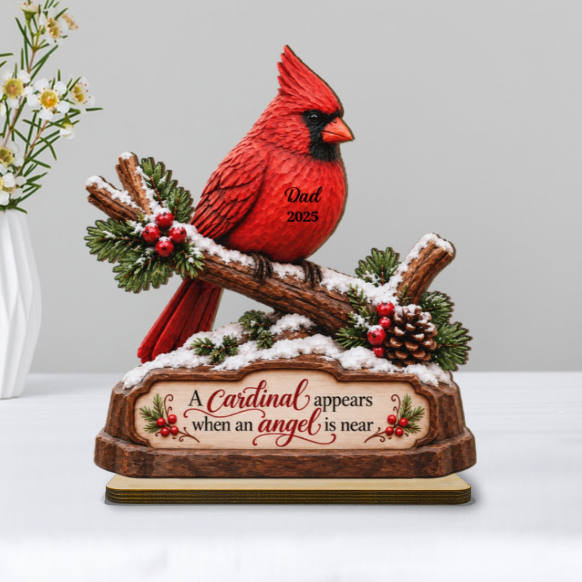 Cardinals On Snowy Branch Memorial - Personalized Wooden Plaque - Sympathy Gift for Loss of Loved One