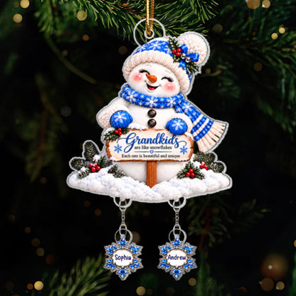 Grandkids Are Snowflakes Grandma Snowman - Personalized Acrylic Ornament With Hanging Pieces - Christmas gift for Grandma