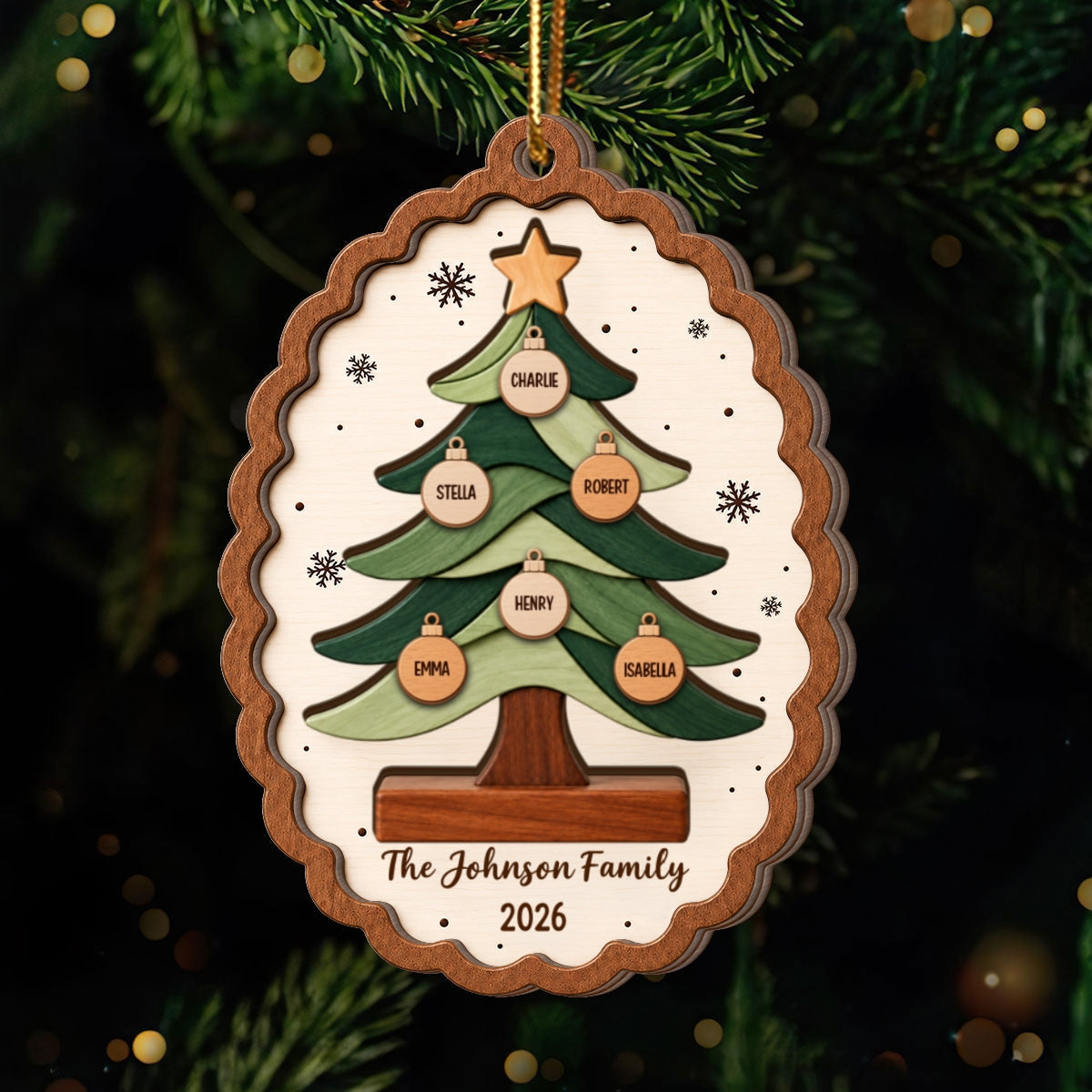 Custom Family Tree - Personalized 2-Layered Wooden Ornament - Christmas Keepsake, Christmas Gift For Family