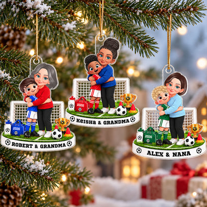 Grandma Will Always Be Your Biggest Fan Soccer Kid Boy Girl Custom Name & Color - Personalized Acrylic Ornament - Christmas Gift For Soccer Players, Grandson, Son, Granddaughter, Daughter