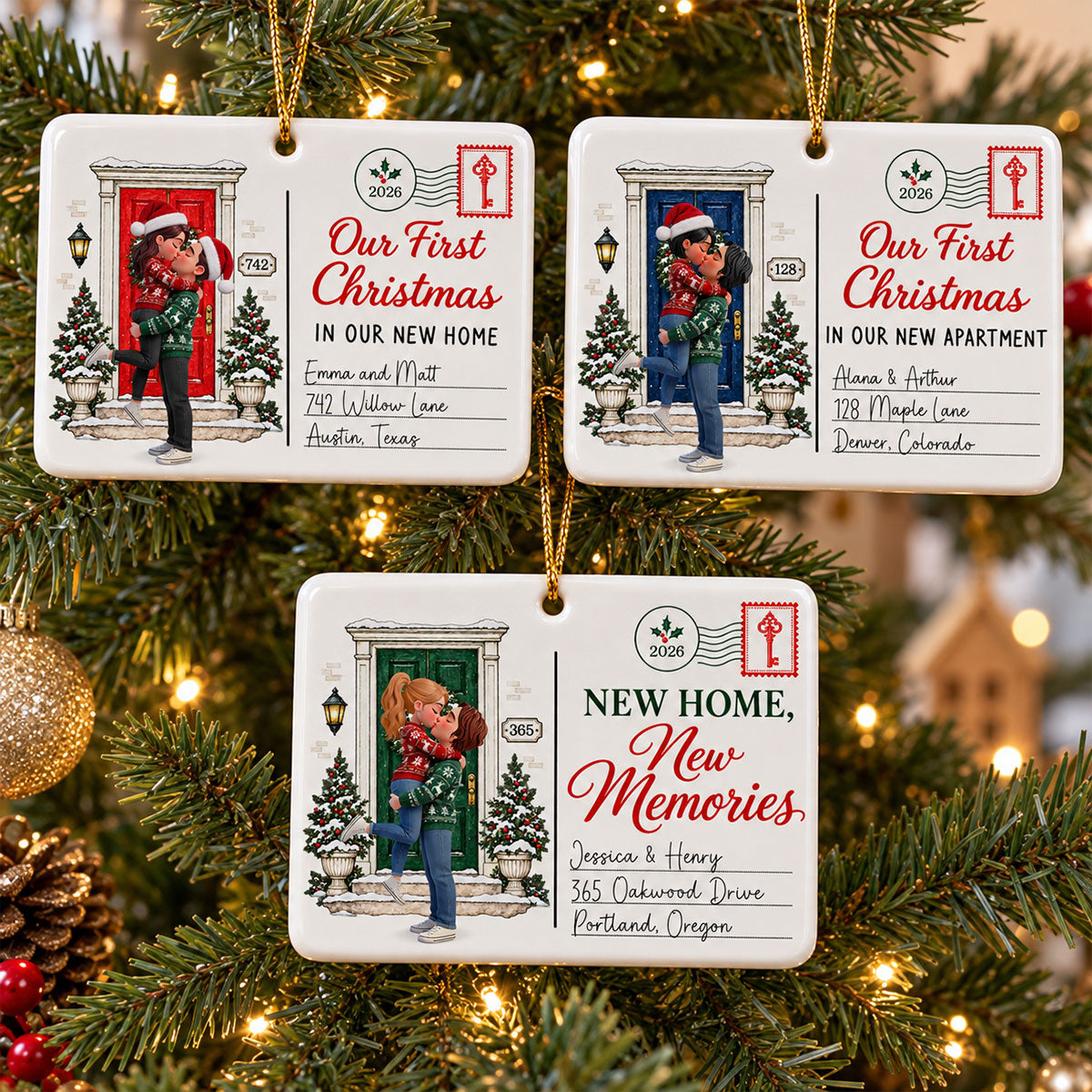 Couple First Christmas In New Home - Personalized Ceramic Ornament – New Home Keepsake, Housewarming Gift for Couple