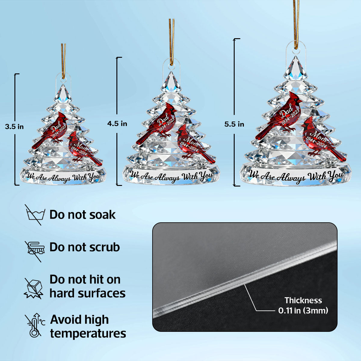 Memorial Tree Cardinals 2D Flat Printed - Personalized Acrylic Ornament - Remembrance Gift, Sympathy Gift For Whole Family, Extended Family