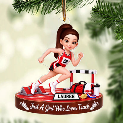 Just a Girl Who Loves Track & Field - Personalized Acrylic Ornament - Christmas Gift for Daughter, Son, Grandkids