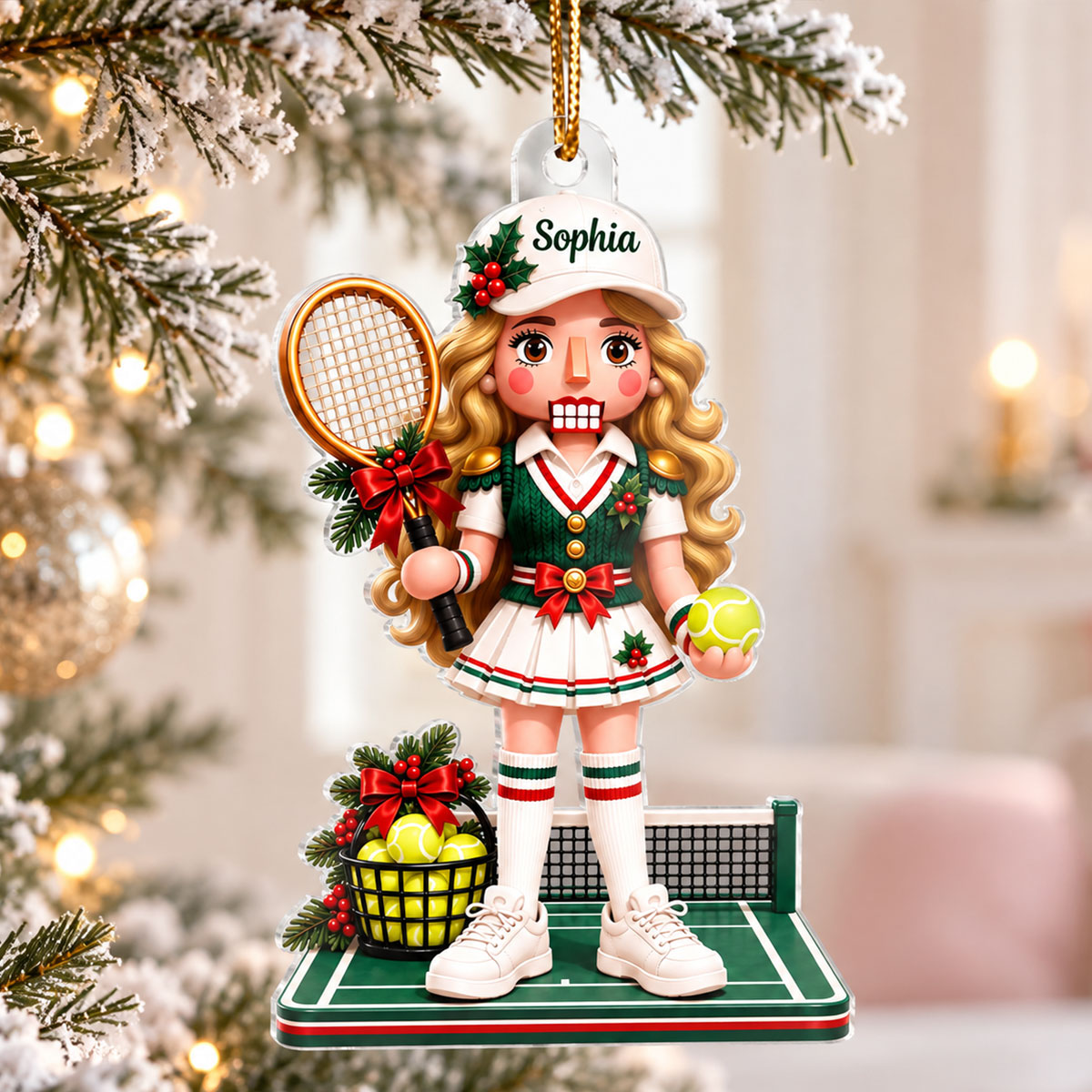 Custom Female Tennis Nutcracker - Personalized Acrylic Ornament - Christmas Gift for Daughter, Granddaughter