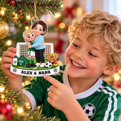 Grandma Will Always Be Your Biggest Fan Soccer Kid Boy Girl Custom Name & Color - Personalized Acrylic Ornament - Christmas Gift For Soccer Players, Grandson, Son, Granddaughter, Daughter