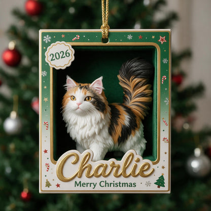 Personalized Fluffy Calico Maine Coon Cat 2026 Christmas Ornament, Custom Pet Lover Holiday Home Decor Gift