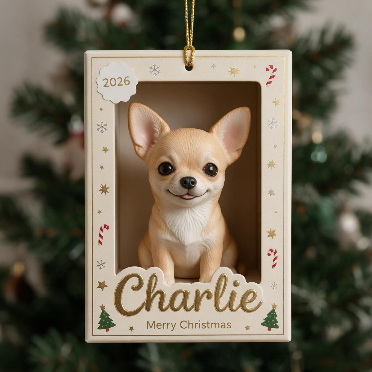 Personalized Fawn Chihuahua Christmas Ornament, Custom 2026 Pet Keepsake Gift for Chihuahua Owner Holiday Tree Decor