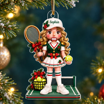 Custom Female Tennis Nutcracker - Personalized Acrylic Ornament - Christmas Gift for Daughter, Granddaughter