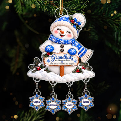 Grandkids Are Snowflakes Grandma Snowman - Personalized Acrylic Ornament With Hanging Pieces - Christmas gift for Grandma