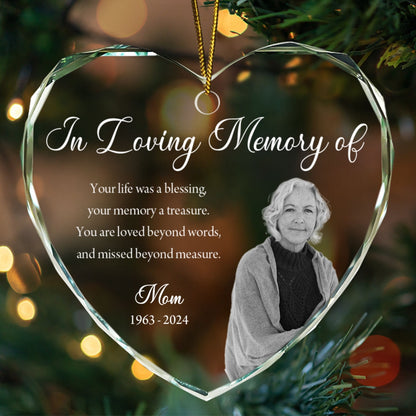 Custom Photo Memorial Ornament, Dad Mom Remembrance Christmas Ornament, Memorial Day Heart Glass Ornament, Mom Loss, Loss of Father Gift