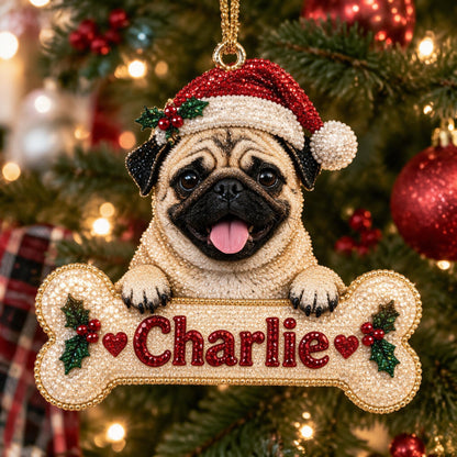 Personalized Christmas Fawn Pug Puppy Diamond Painting Ornament Kit