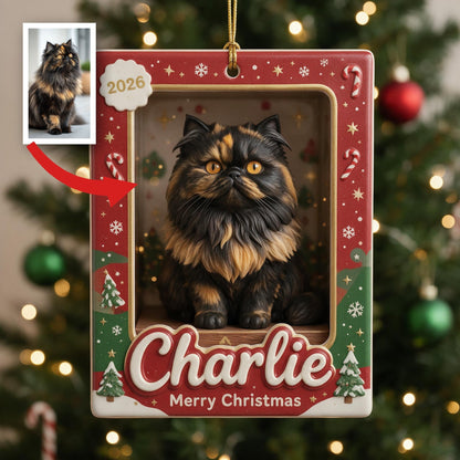 Personalized Fluffy Tortoiseshell Persian Cat Christmas Ornament, Custom Pet Holiday Gift for Cat Owners