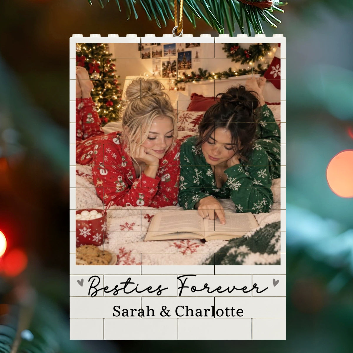 Besties Forever Custom Photo & Names - Personalized Building Blocks Ornament - Christmas Gift For Best Friends, Besties, BFF, Soul Sisters