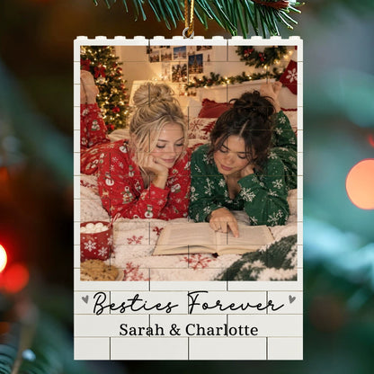 Besties Forever Custom Photo & Names - Personalized Building Blocks Ornament - Christmas Gift For Best Friends, Besties, BFF, Soul Sisters