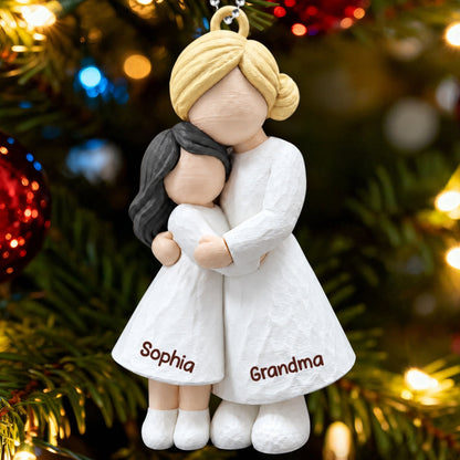 Heartwarming Grandma Hugging Granddaughter - Personalized 3D Printed Ornament - Real 3D Figurine, Christmas Gift For Granddaughters