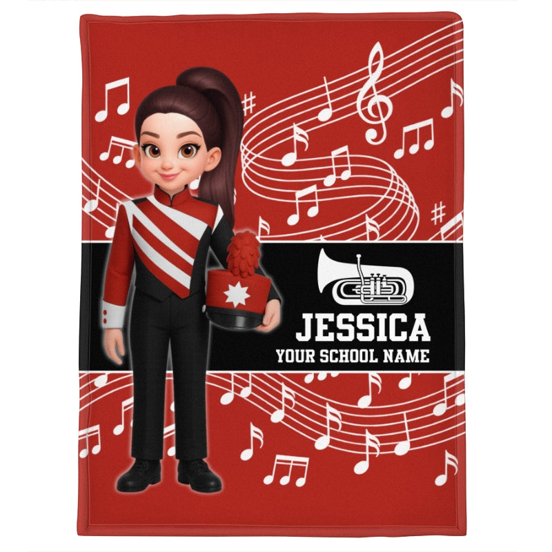 Custom Music Marching Band, Orchestra, Personalized Name, Color, School, Instrument, Trumpet, Clarinet, Tuba, Violine - Personalized Fleece Blanket - Christmas Gift For Son, Grandson, Daughter, Granddaughter