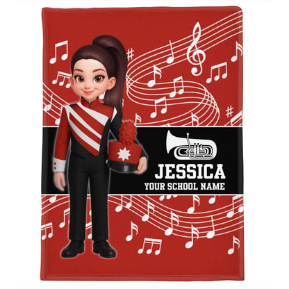Custom Music Marching Band, Orchestra, Personalized Name, Color, School, Instrument, Trumpet, Clarinet, Tuba, Violine - Personalized Fleece Blanket - Christmas Gift For Son, Grandson, Daughter, Granddaughter