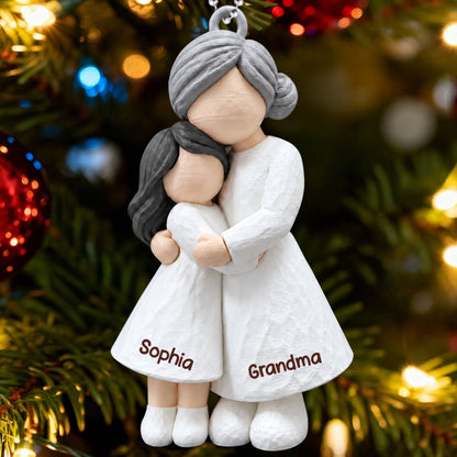 Heartwarming Grandma Hugging Granddaughter - Personalized 3D Printed Ornament - Real 3D Figurine, Christmas Gift For Granddaughters