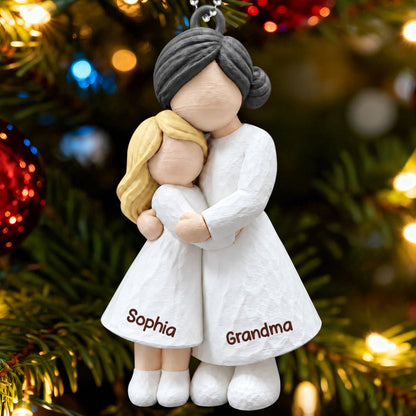 Heartwarming Grandma Hugging Granddaughter - Personalized 3D Printed Ornament - Real 3D Figurine, Christmas Gift For Granddaughters