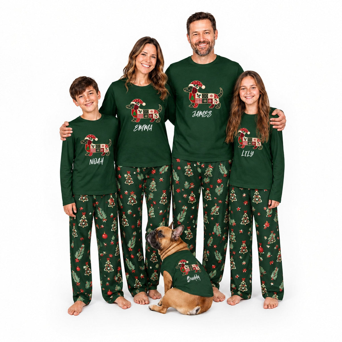 Custom Name Dachshund Christmas Family Matching Pajamas With Pet