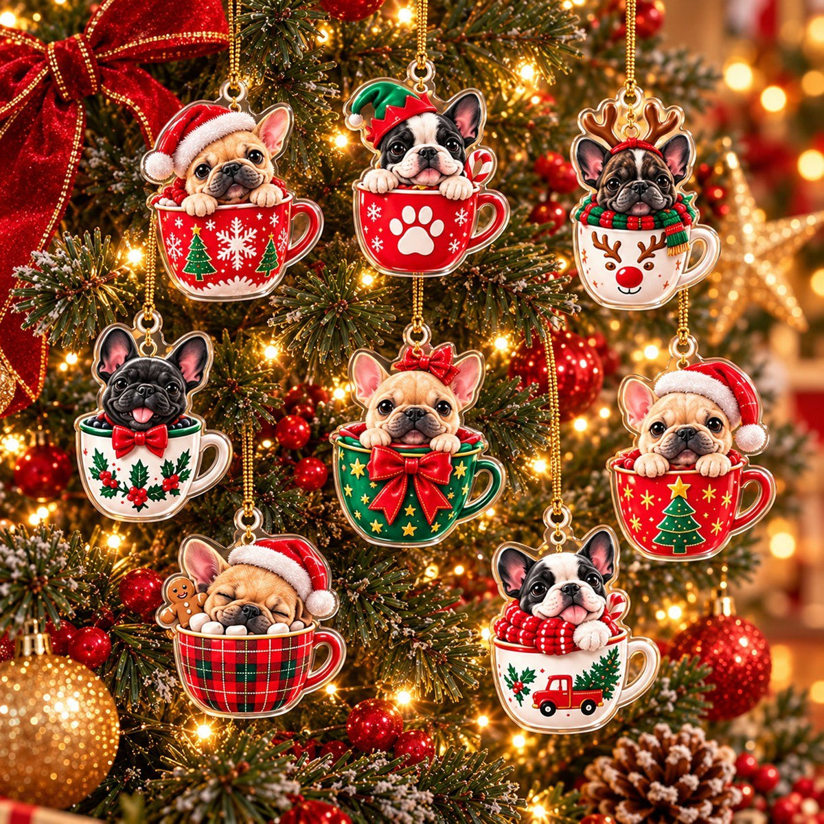 Personalized Christmas French Bulldog Advent Calendar 2026 – Cute Frenchie in a Mug Acrylic Ornaments