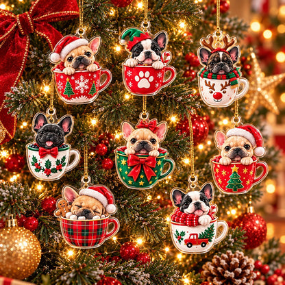 Personalized Christmas French Bulldog Advent Calendar 2026 – Cute Frenchie in a Mug Acrylic Ornaments