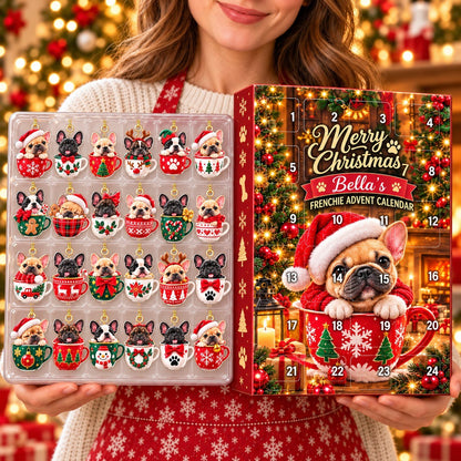 Personalized Christmas French Bulldog Advent Calendar 2026 – Cute Frenchie in a Mug Acrylic Ornaments