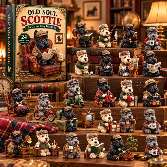 Old Soul Scottie Christmas Advent Calendar – 24 Collectible Scottish Terrier Miniatures, Vintage Dog Advent Calendar, Christmas Gift for Scottie Lovers