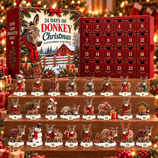 Donkey Christmas Advent Calendar – 24 Collectible Donkey Miniatures, Farm Animal Christmas Countdown Calendar, Christmas Gift for Donkey Lovers
