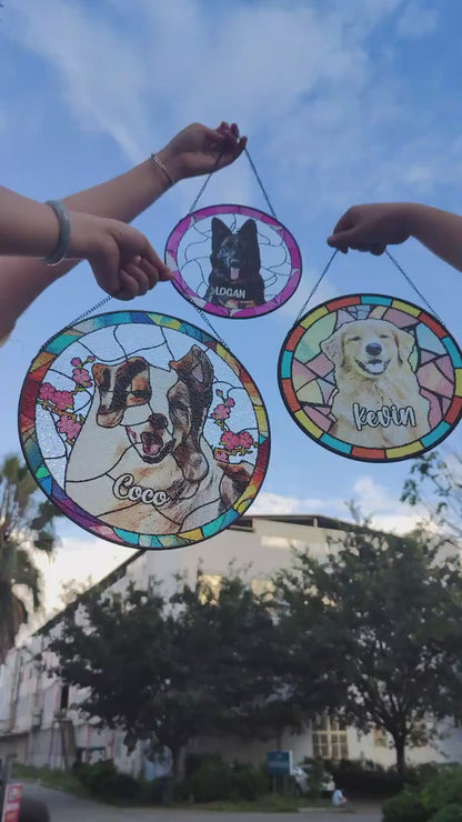 Personalized Pet Memorial Stained Glass Suncatcher – Custom Pet Portrait With Name, Pet Loss Sympathy Gift