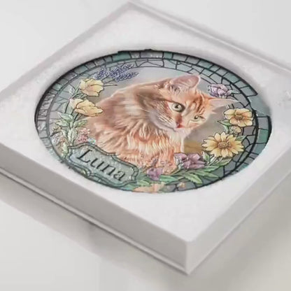 Personalized Pet Portrait Stained Glass Suncatcher – Custom Photo Memorial Keepsake, Pet Loss Sympathy Gift