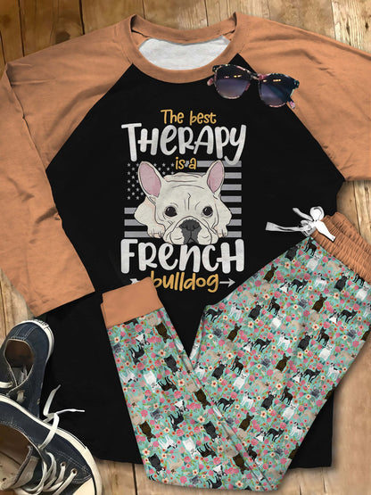 French Bulldog Therapy Pajama Set |Sleepwear Pjs Sets | Raglan Shirt Pants Set