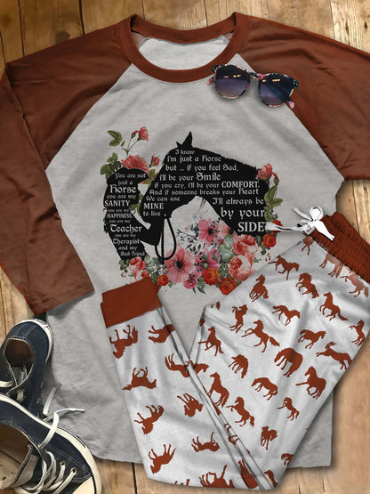 Horse You Are Not Just A Horse You Are My Sanity Pajama Set |Sleepwear Pjs Sets | Raglan Shirt Pants Set