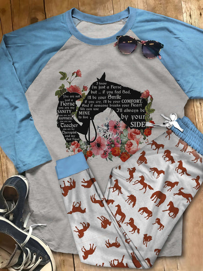 Horse You Are Not Just A Horse You Are My Sanity Pajama Set |Sleepwear Pjs Sets | Raglan Shirt Pants Set