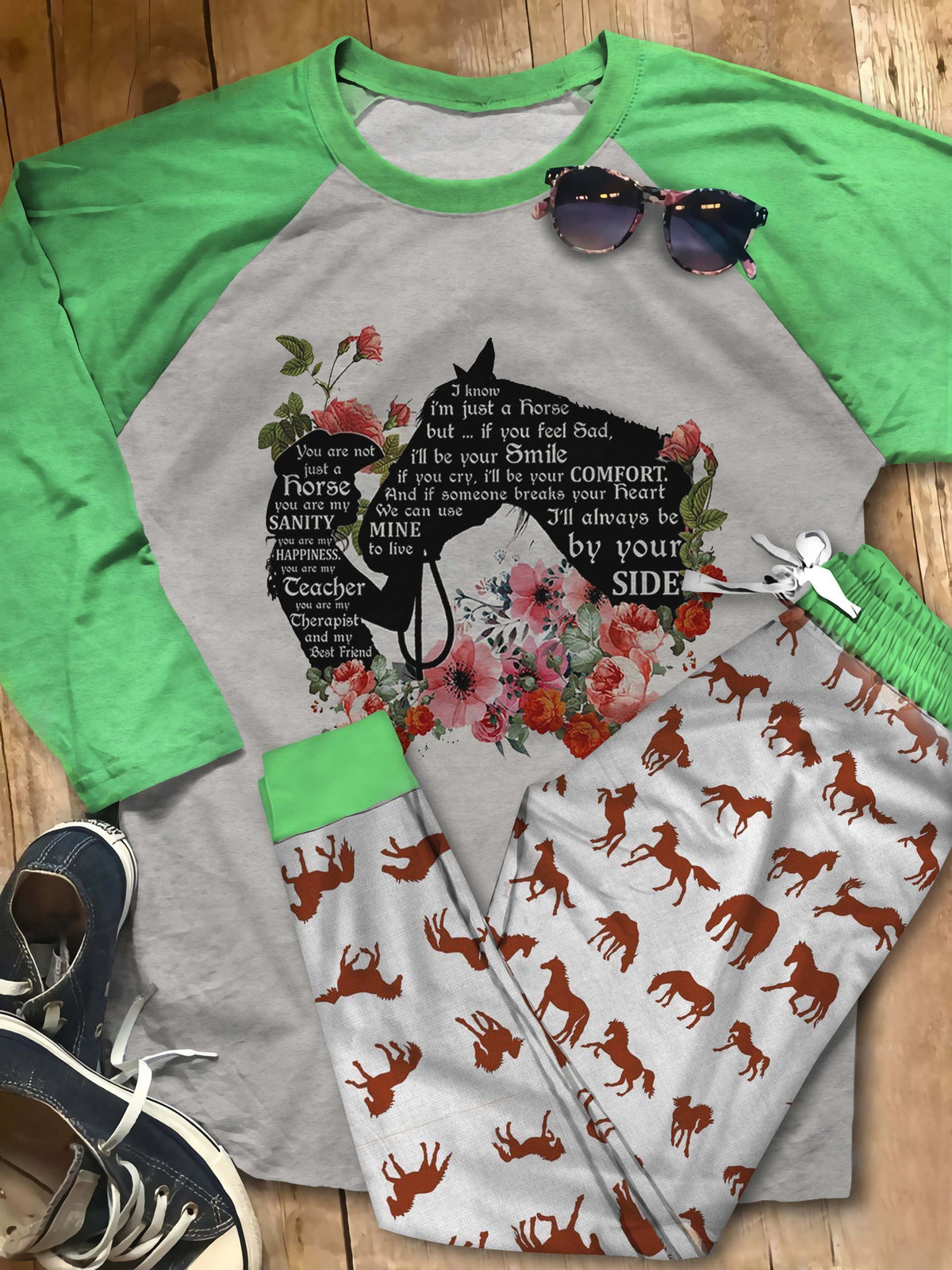 Horse You Are Not Just A Horse You Are My Sanity Pajama Set |Sleepwear Pjs Sets | Raglan Shirt Pants Set