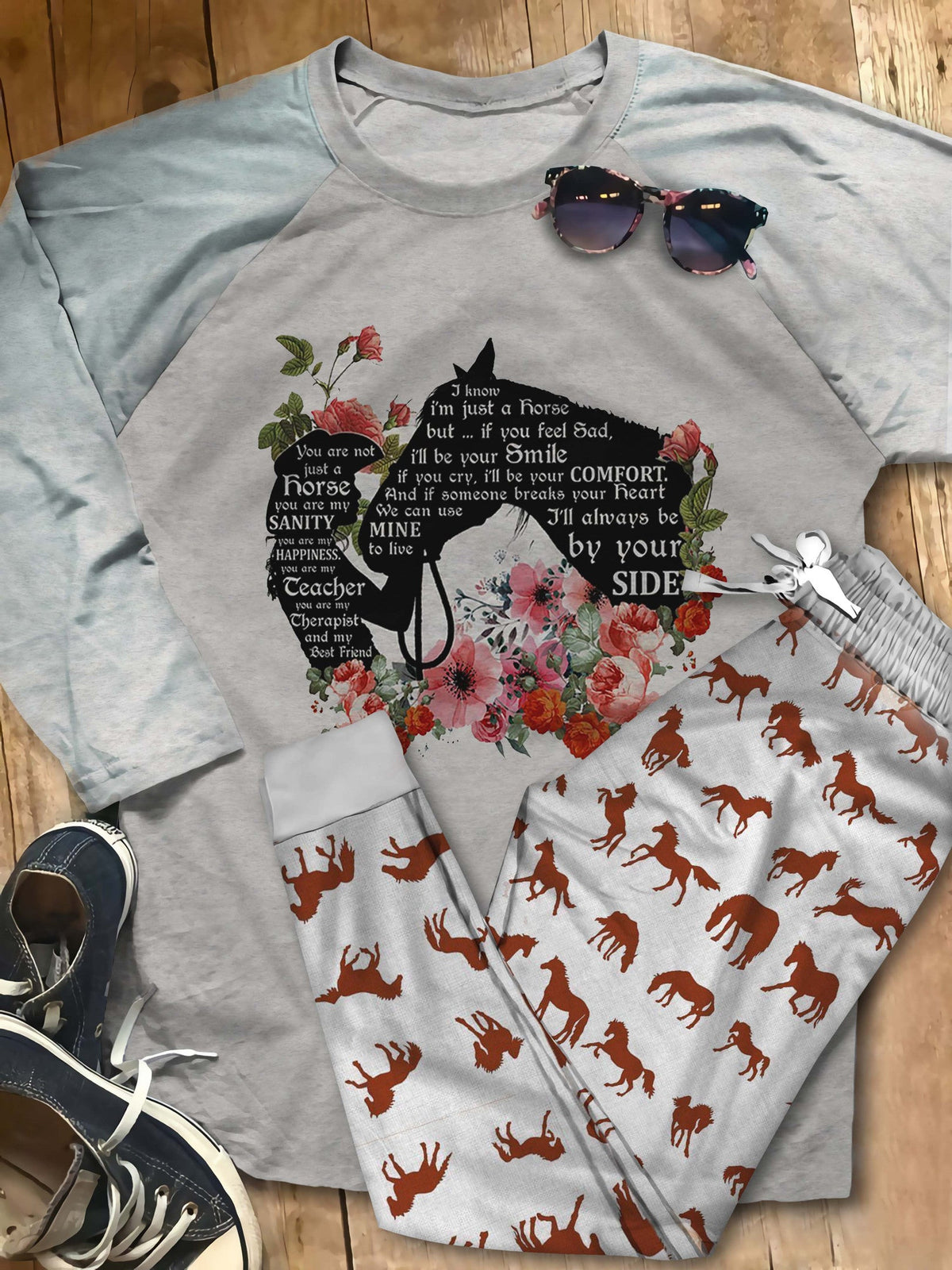 Horse You Are Not Just A Horse You Are My Sanity Pajama Set |Sleepwear Pjs Sets | Raglan Shirt Pants Set