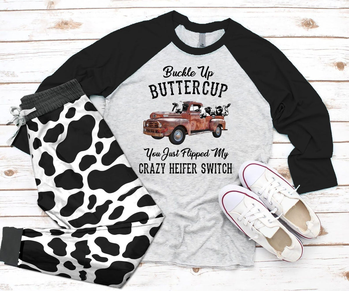Cow Black Best Pajama Set |Sleepwear Pjs Sets | Raglan Shirt Pants Set