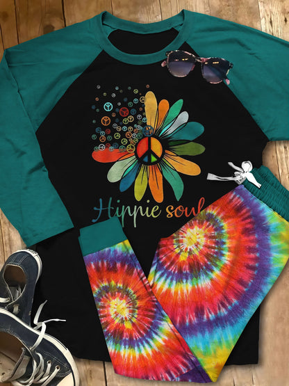 Hippie Set Hippie Soul Tie Dye Pajama Set |Sleepwear Pjs Sets | Raglan Shirt Pants Set