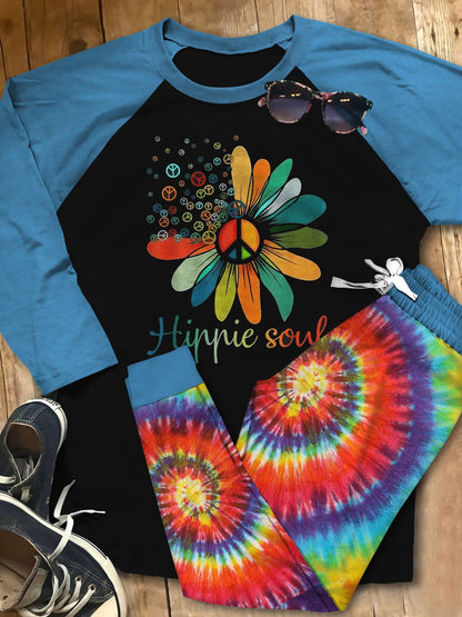 Hippie Set Hippie Soul Tie Dye Pajama Set |Sleepwear Pjs Sets | Raglan Shirt Pants Set
