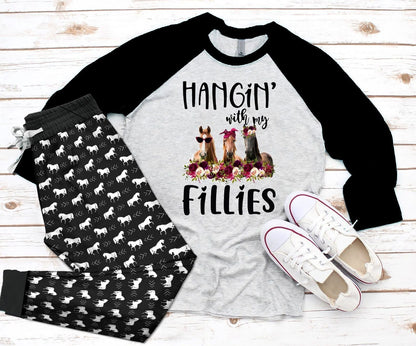 Horse Set Hangin With My Fillies Pajama Set |Sleepwear Pjs Sets | Raglan Shirt Pants Set