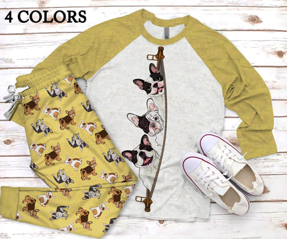 French Bulldog Zipper Pajama Set |Sleepwear Pjs Sets | Raglan Shirt Pants Set