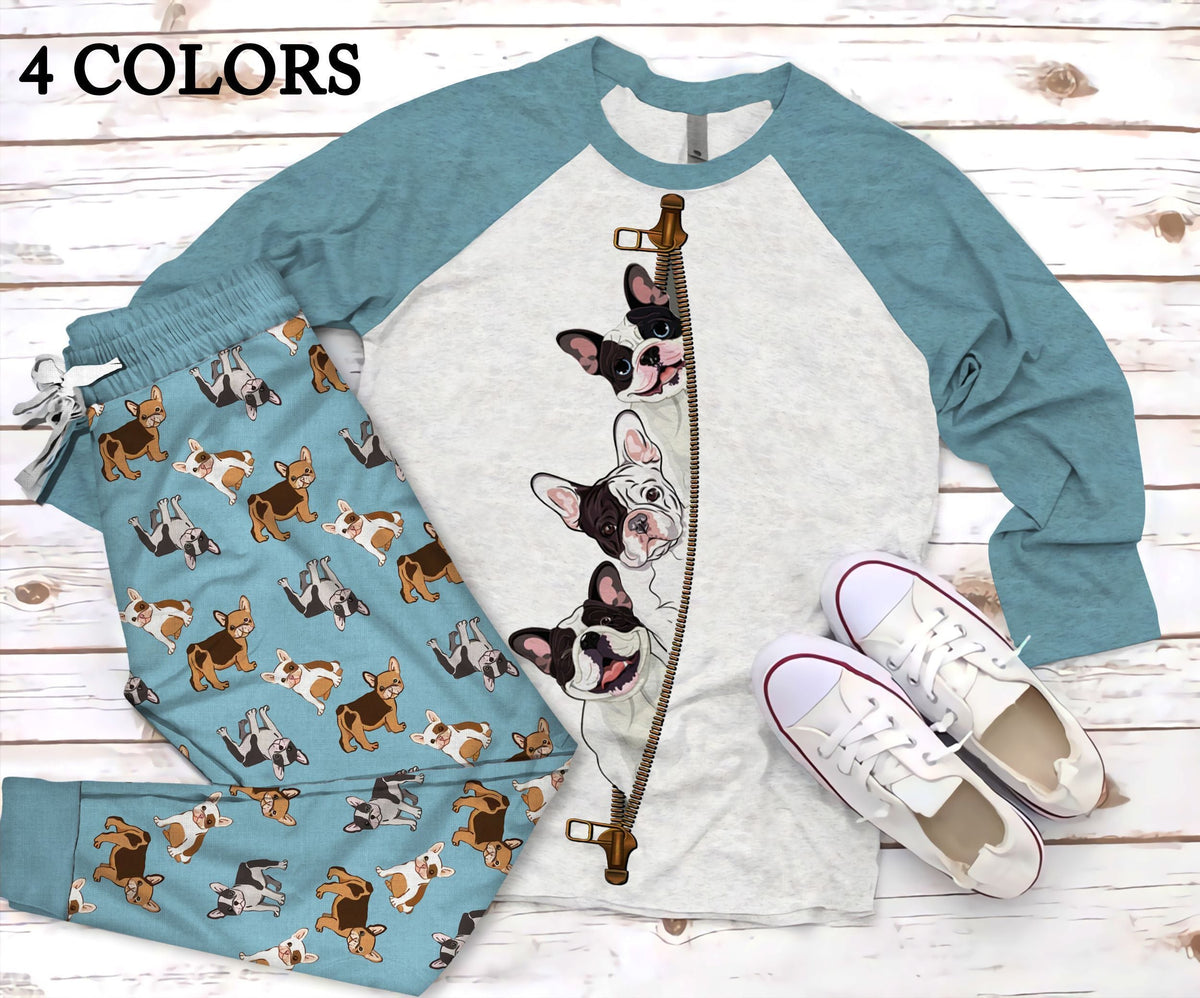 French Bulldog Zipper Pajama Set |Sleepwear Pjs Sets | Raglan Shirt Pants Set