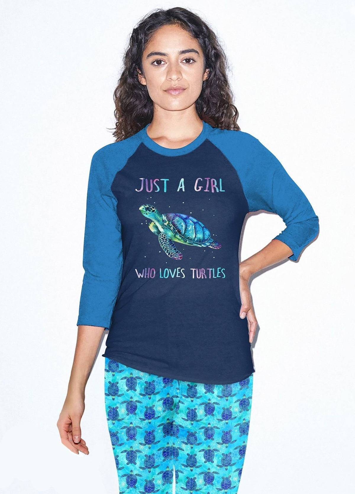 Sea Turtle Set Just A Girl Who Loves Sea Turtle Pajama Set |Sleepwear Pjs Sets | Raglan Shirt Pants Set