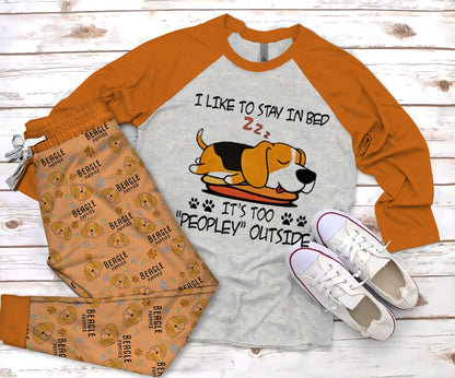 Beagle Too Too Peopley Pajama Set |Sleepwear Pjs Sets | Raglan Shirt Pants Set
