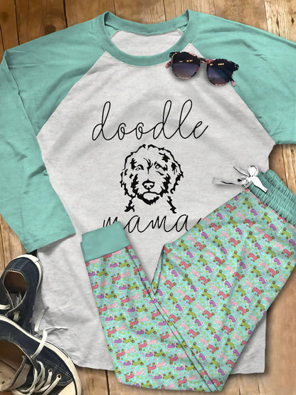 Labradoodle Set Mama V Pajama Set |Sleepwear Pjs Sets | Raglan Shirt Pants Set