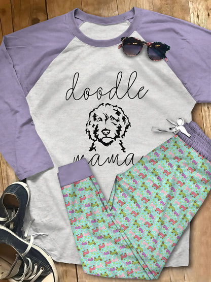 Labradoodle Set Mama V Pajama Set |Sleepwear Pjs Sets | Raglan Shirt Pants Set