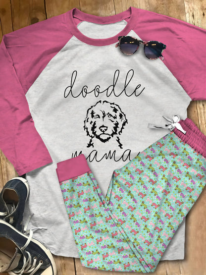 Labradoodle Set Mama V Pajama Set |Sleepwear Pjs Sets | Raglan Shirt Pants Set